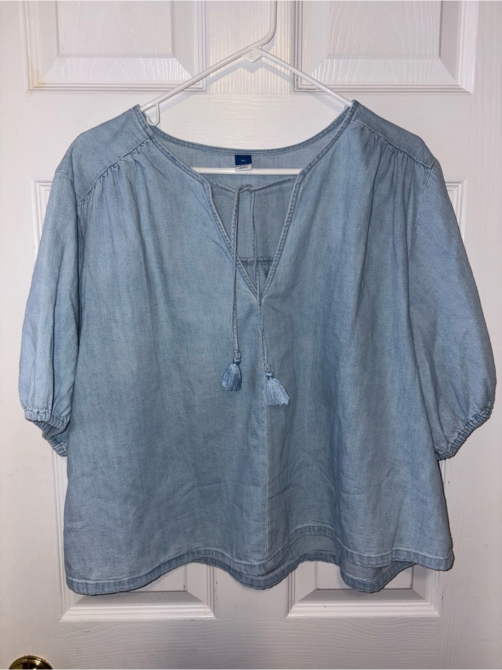 Old navy Light Blue Tassel Tie Women's Peasant Top AR
